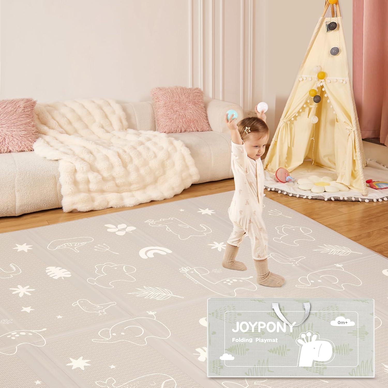 Joypony foldable baby play mat with reversible educational designs for travel and home use